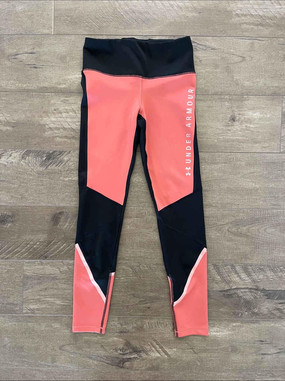 Under Armour Orange and Black Colorblocked Performance ColdGear Leggings